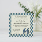 Penguin Couple Hochzeit Einladung (Stehend Vorderseite)