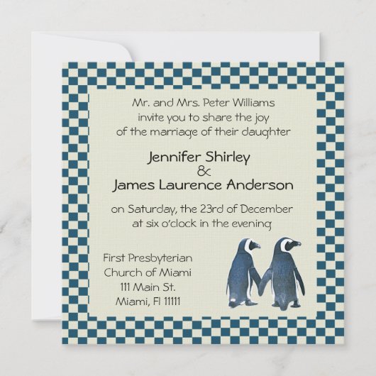 Penguin Couple Hochzeit Einladung (Vorderseite)