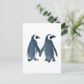 Penguin Couple Holding Hands Postkarte (Stehend Vorderseite)