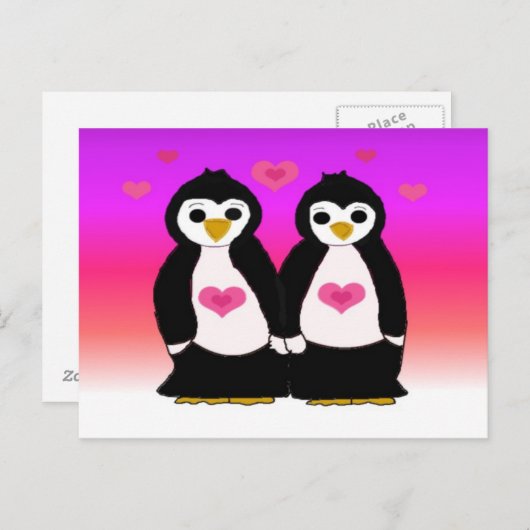 Penguin Couple mit Herz Postkarte (Vorne/Hinten)
