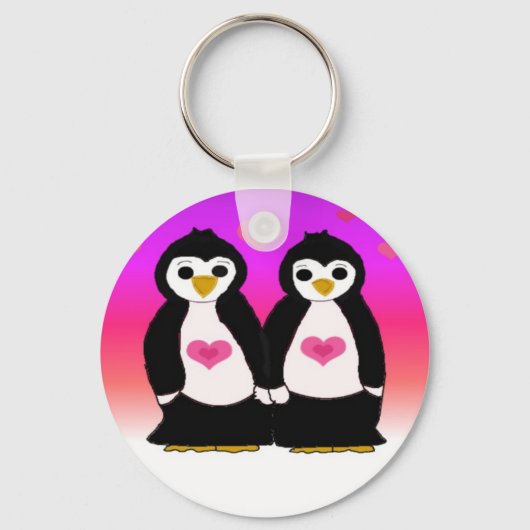 Penguin Couple mit Herz Schlüsselanhänger (Vorderseite)