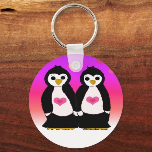Penguin Couple mit Herz Schlüsselanhänger (Vorderseite)
