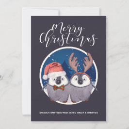 Penguin Couple Niedlicher Weihnachtsmann und Renti Feiertagskarte