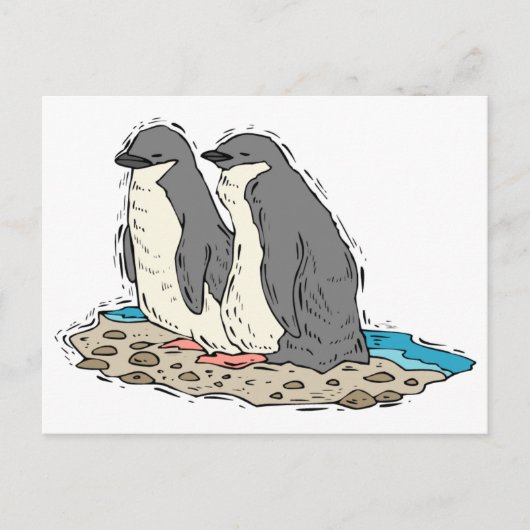 Penguin Couple Sandy Beach Postkarte (Vorderseite)