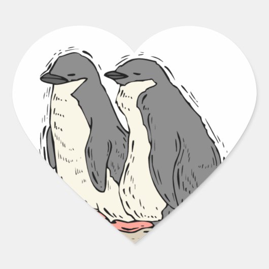 Penguin Couple Sandy Beach Wedding Hearts Herz-Aufkleber (Vorderseite)