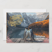 Penguin Couple Scenic Personalized Anniversary Karte (Vorderseite)