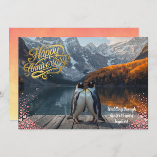 Penguin Couple Scenic Personalized Anniversary Karte