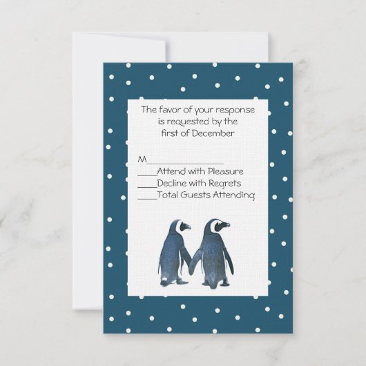 Penguin Couple Wedding RSVP Card (Vorderseite)