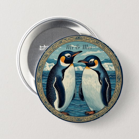 Penguin Couple Winter Snow Blue Ocean Ice Glacier Button (Vorne & Hinten)