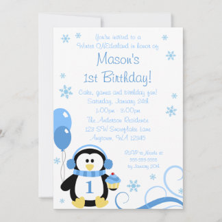 Penguin Cupcake Wirbel Winter Onederland Blue Einladung
