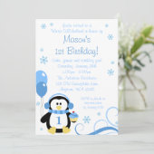 Penguin Cupcake Wirbel Winter Onederland Blue Einladung (Stehend Vorderseite)
