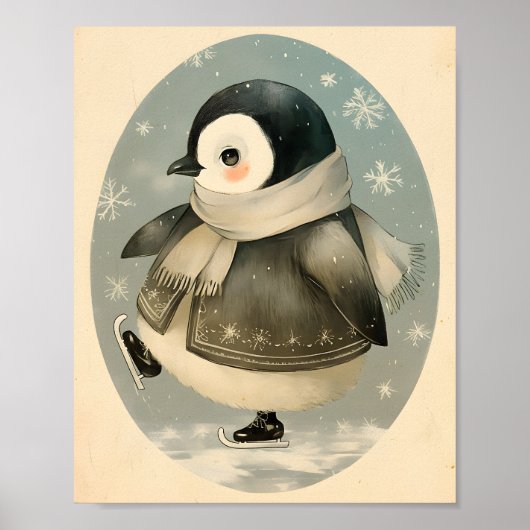 Penguin Cute Winter Watercolor Nursery Art Poster (Vorne)