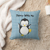 Penguin Dancing Blue Kariert Gingham Personalisier Kissen (Decke)