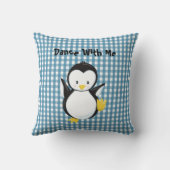 Penguin Dancing Blue Kariert Gingham Personalisier Kissen (Rückseite)