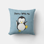 Penguin Dancing Blue Kariert Gingham Personalisier Kissen (Vorderseite)