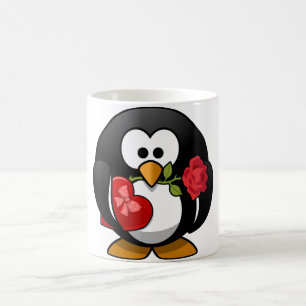 Penguin des Valentines Tagesmit Kasten der Kaffeetasse