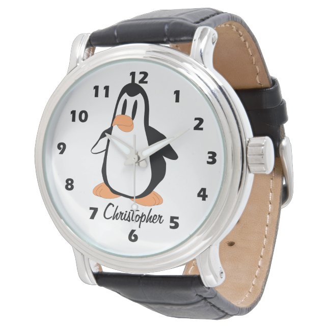 Penguin Design Personalised Armbanduhr (Schrägansicht)