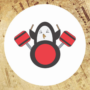 Penguin Drummer Niedlich Runder Aufkleber