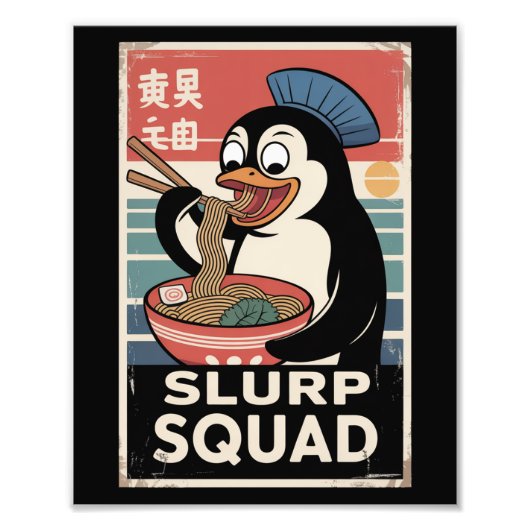 Penguin Eating Ramen Funny Slurp Squad Fotodruck (Vorne)