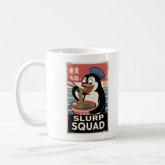 Penguin Eating Ramen Funny Slurp Squad Kaffeetasse (Links)