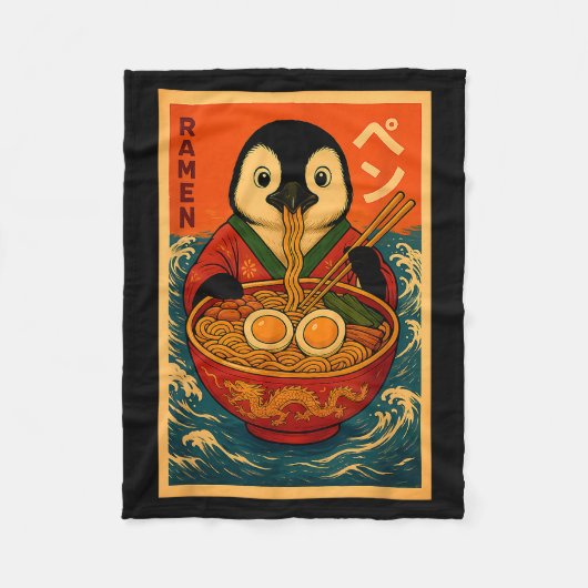 Penguin Eating Ramen Japanese Noodles Funny Fleecedecke (Vorderseite)