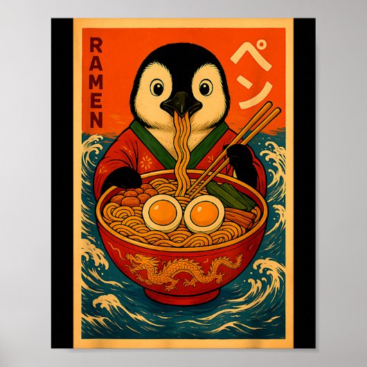 Penguin Eating Ramen Japanese Noodles Funny  Poster (Vorne)