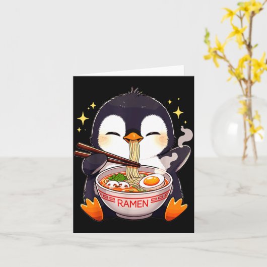 Penguin Eating Ramen Karte (Gelbe Blume)