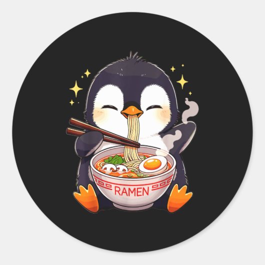 Penguin Eating Ramen Runder Aufkleber (Vorderseite)