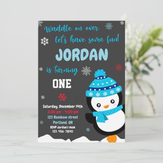 Penguin Einladung zum Geburtstag Holiday Einladung (Stehend Vorderseite)