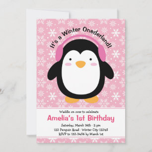 Penguin Einladungen zum Geburtstag (Rosa für Mädch