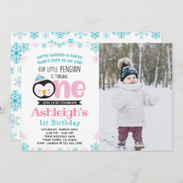 Penguin Erster Geburtstag Einladung mit Foto