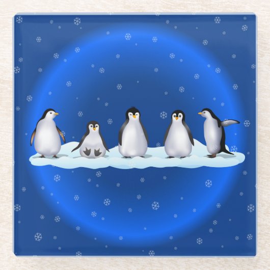 Penguin-Familie Glasuntersetzer (Vorderseite)