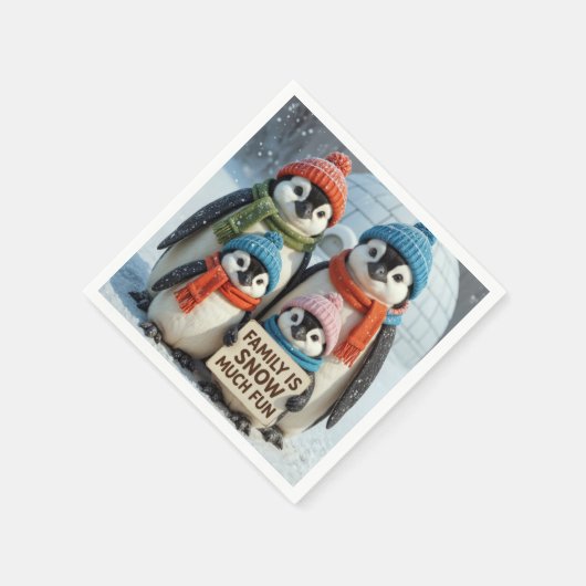 Penguin-Familie in Schneeflocken Serviette (Ecke)