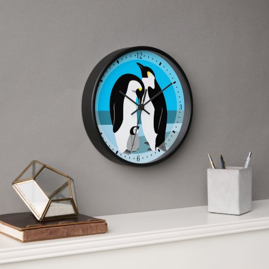 Penguin-Familie mit Baby-Kick Uhr (Büro)