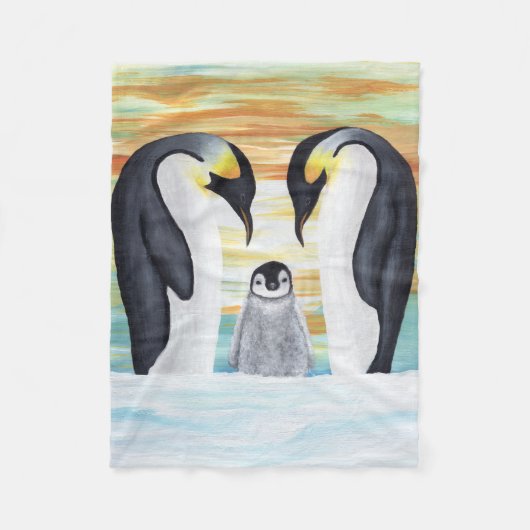 Penguin Familie mit Baby Penguin Fleecedecke (Vorderseite)