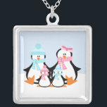 Penguin-Familie Versilberte Kette<br><div class="desc">Anpassbarer Anhänger.</div>