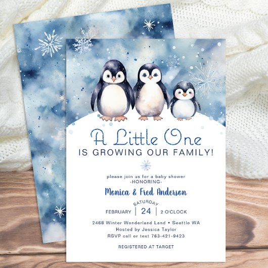 Penguin Familien Winter Baby Dusche einladen Einladung
