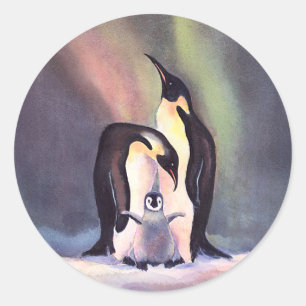 PENGUIN FAMILY by SHARON SHARPE Runder Aufkleber