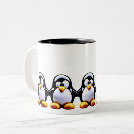 Penguin Family Holding Hands Zweifarbige Tasse