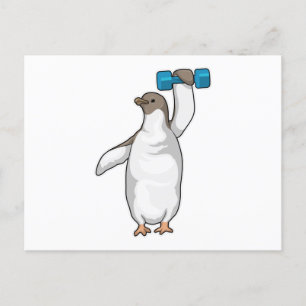 Penguin Fitness Dumbell Postkarte