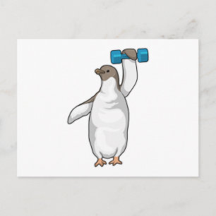 Penguin Fitness Dumbell Postkarte