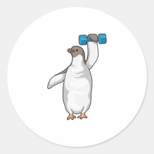 Penguin Fitness Dumbell Runder Aufkleber (Vorderseite)