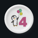 Penguin Fourth Birthday Balloons For Kids Paper Pl Pappteller<br><div class="desc">The penguin with balloons for the fourth birthday. For every child who turns four years old. Cute penguins for children's 4th birthday.</div>