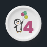 Penguin Fourth Birthday Balloons For Kids Paper Pl Pappteller<br><div class="desc">The penguin with balloons for the fourth birthday. For every child who turns four years old. Cute penguins for children's 4th birthday.</div>