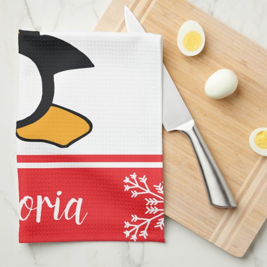 Penguin-freche Listen-personalisiertes Weihnachten Geschirrtuch (Viertel Falte)