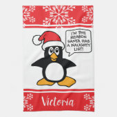 Penguin-freche Listen-personalisiertes Weihnachten Geschirrtuch (Vertikal)