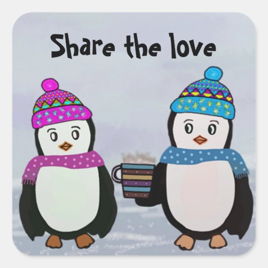 Penguin Friendship Quadratischer Aufkleber (Vorderseite)