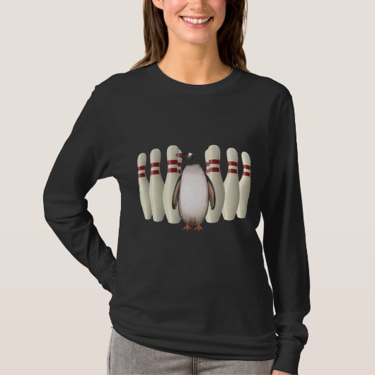 Penguin Funny Bowling Player Button Geschenk für B T-Shirt (Vorderseite)