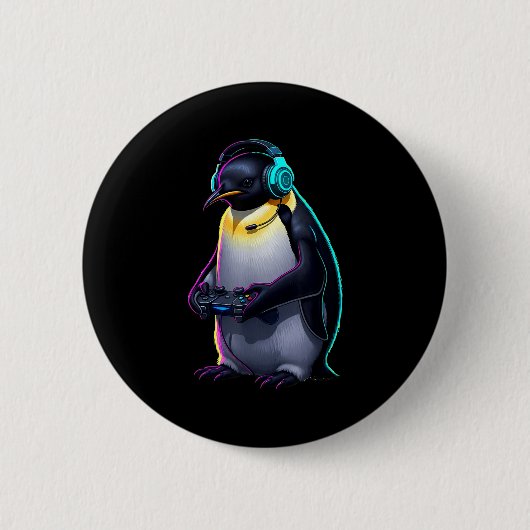 Penguin Gaming Animal Video Games Funny Penguin  Button (Vorderseite)