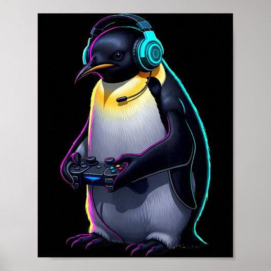Penguin Gaming Animal Video Games Funny Penguin Poster (Vorne)
